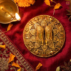 Brass Charan Paduka –2 cm | Yellow Antique Finish | Spiritual Symbol for Temple & Home Decor