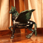 Brass Flying Horse Showpiece – 9.5 cm | Black Green Patina Finish | Handcrafted Figurine for Home & Table Decor
