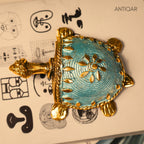 Dhokra Art Brass Turtle – 3 cm | Sky Blue Antique Finish | Tribal Handcrafted Showpiece for Temple, Home & Table Decor