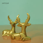 Brass Deer Showpiece Pair – 6 cm | Sitting Position with Antique Golden Finish | Handcrafted Decorative Figurines for Temple, Home & Car Dashboard