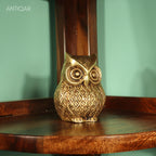 Brass Owl Figurine – 7 cm | Sitting Position with Carved Detailing | Antique Golden Finish | Handcrafted Decor for Temple, Home & Table