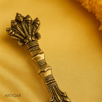 Brass Hawan Spoon – 2.5 cm | Sheshnaag Handle Design | Black Antique Finish | Handcrafted for Pooja, Temple & Festival Decor