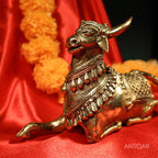Dhokra Art Brass Nandi – 12 cm | Sitting Position in Antique Finish | Tribal Handcrafted Showpiece for Temple, Home & Table Decor