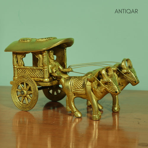 Brass Bullock Cart Showpiece – 11 cm | Antique Golden Finish | Handcrafted Home & Table Decor Figurine