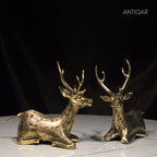Dhokra Art Brass Deer Pair – 10 cm | Brown Antique Finish | Sitting Pose Tribal Handcrafted Showpiece for Home, Temple & Table Decor