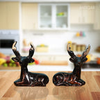 Brass Brown Deer Pair Showpiece – 6 cm | Handcrafted Decorative Figurines for Temple, Home & Car Dashboard