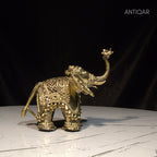 Dhokra Art Brass Laxmi Elephant – 12.5 cm | Antique Finish Tribal Handcrafted Showpiece for Temple, Home & Table Decor