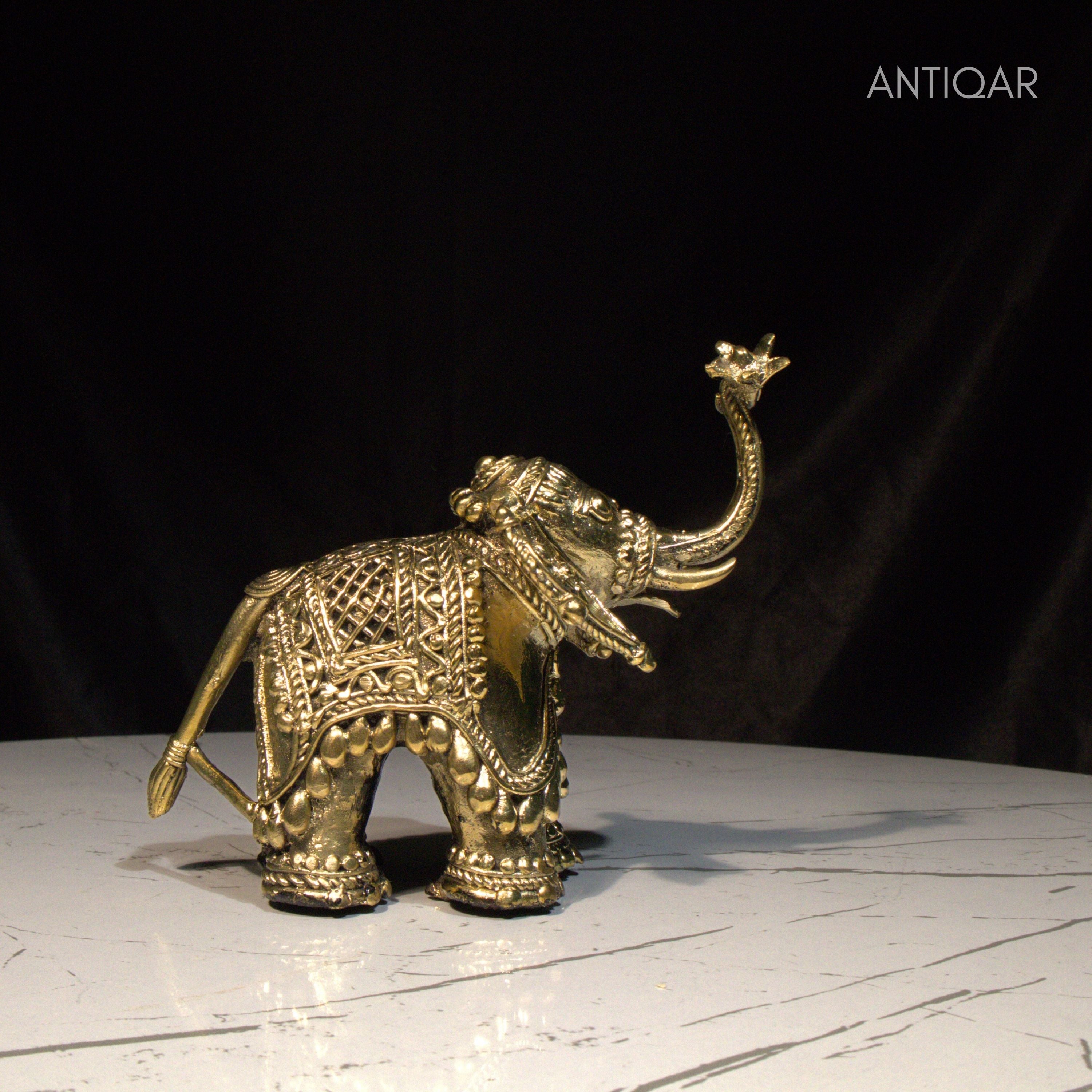 Dhokra Art Brass Laxmi Elephant – 12.5 cm | Antique Finish Tribal Handcrafted Showpiece for Temple, Home & Table Decor