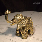 Dhokra Art Brass Laxmi Elephant – 12.5 cm | Antique Finish Tribal Handcrafted Showpiece for Temple, Home & Table Decor