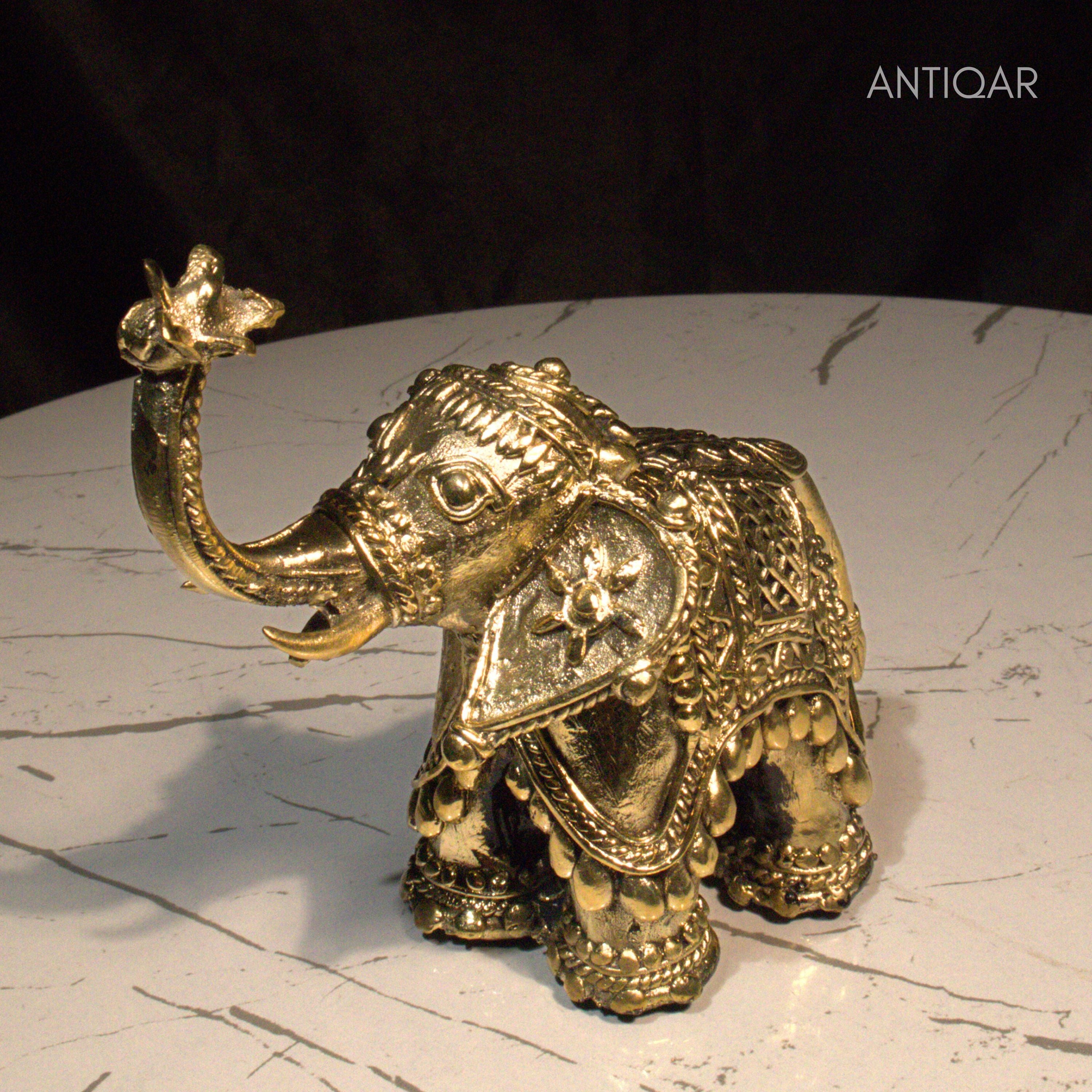 Dhokra Art Brass Laxmi Elephant – 12.5 cm | Antique Finish Tribal Handcrafted Showpiece for Temple, Home & Table Decor