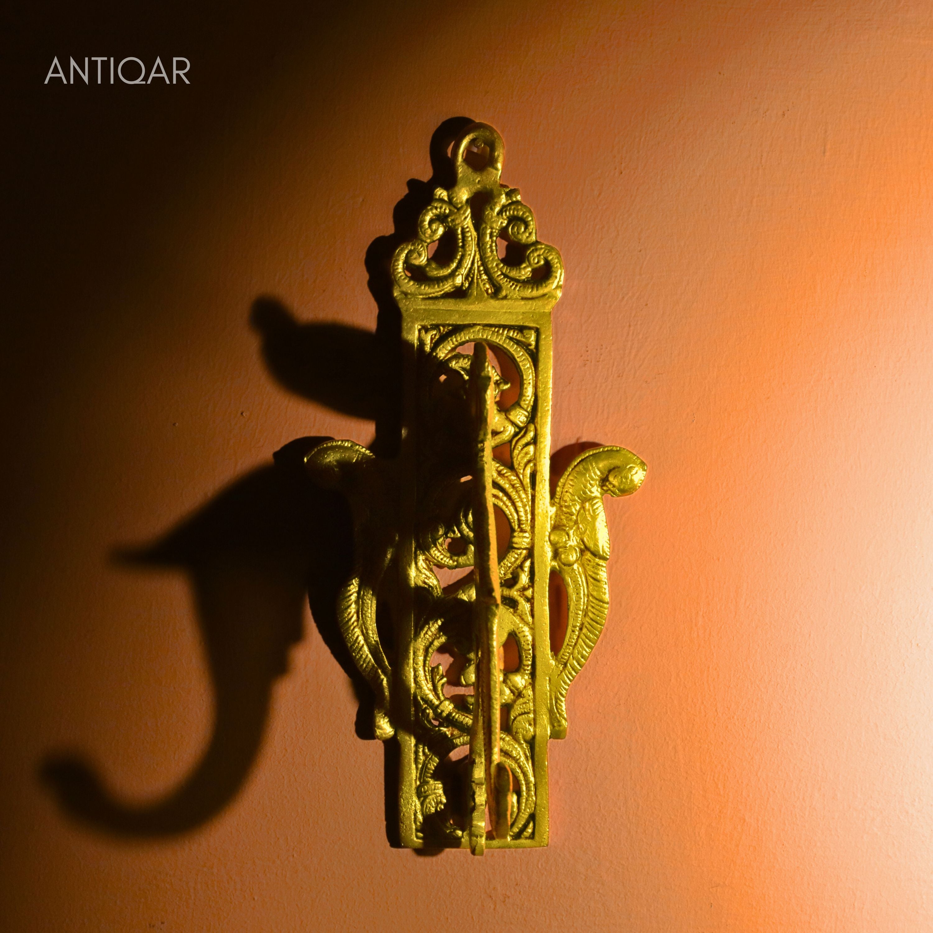Brass Parrot Wall Hanging – 24 cm | Ethnic Design in Antique Golden Finish | Handcrafted Decor for Temple, Home & Wall