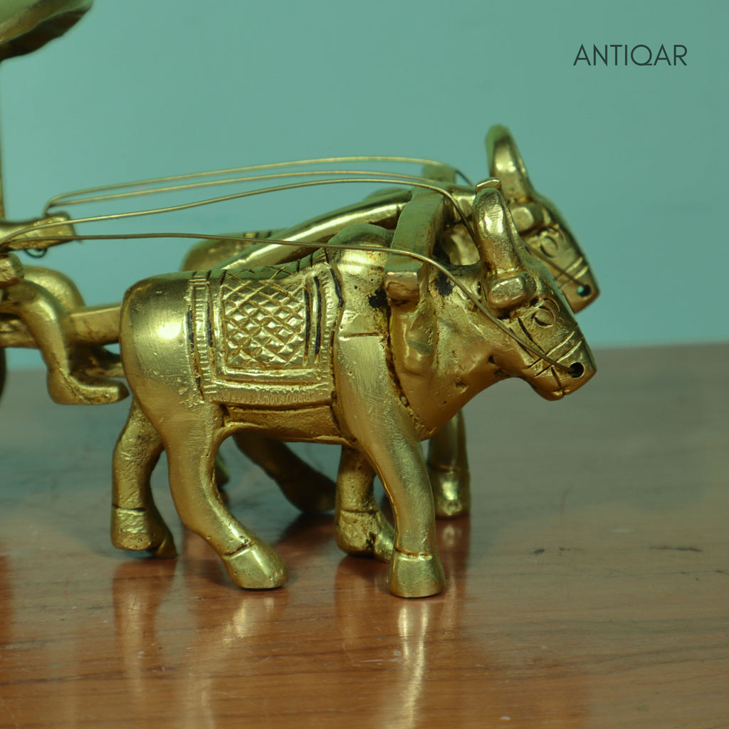 Brass Bullock Cart Showpiece – 11 cm | Antique Golden Finish | Handcrafted Home & Table Decor Figurine