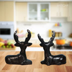 Brass Black Deer Pair Showpiece – 6 cm | Handcrafted Decorative Figurines for Temple, Home & Car Dashboard