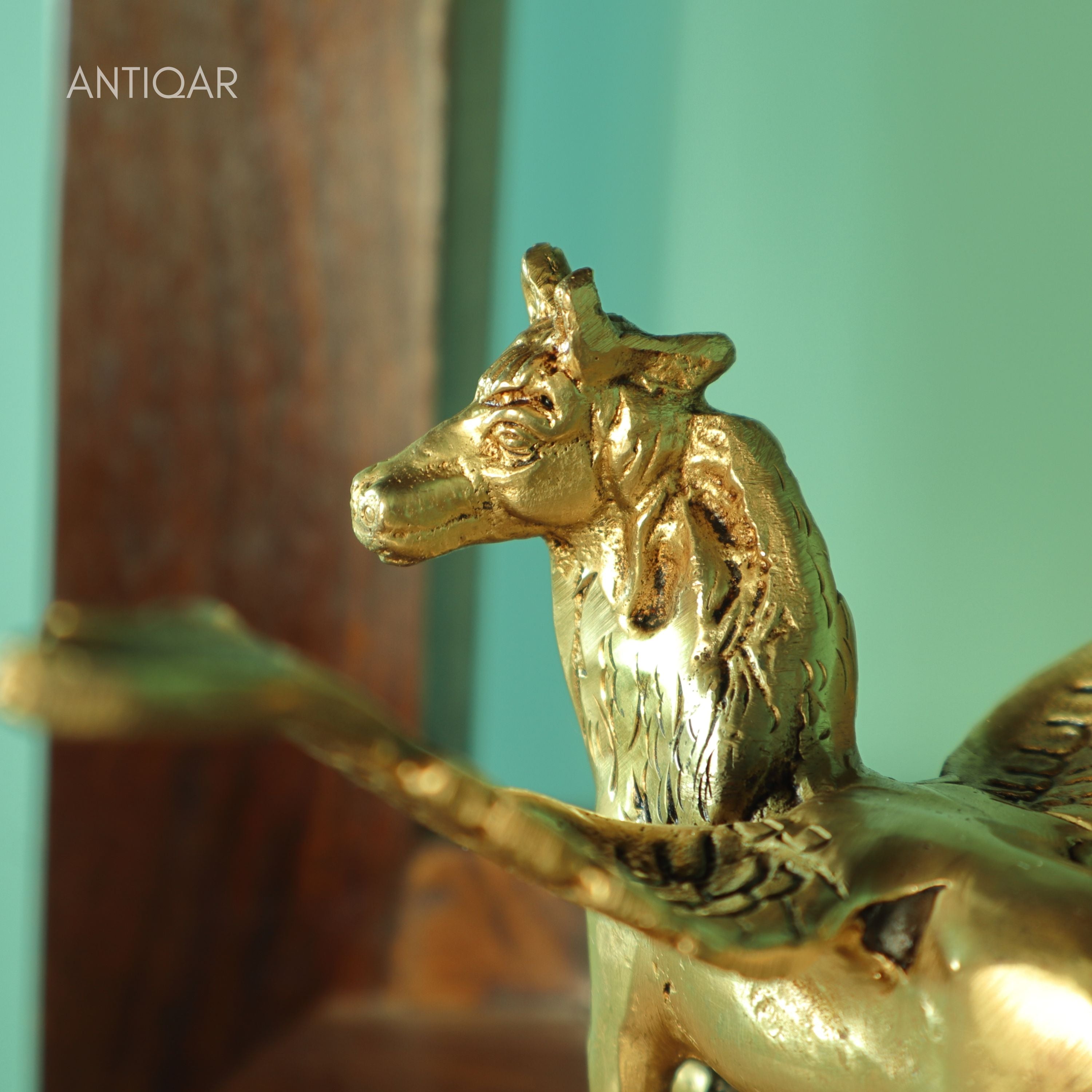 Brass Flying Horse Showpiece – 9.5 cm | Antique Golden Finish | Handcrafted Figurine for Home & Table Decor