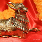 Dhokra Art Brass Nandi – 12 cm | Sitting Position in Antique Finish | Tribal Handcrafted Showpiece for Temple, Home & Table Decor