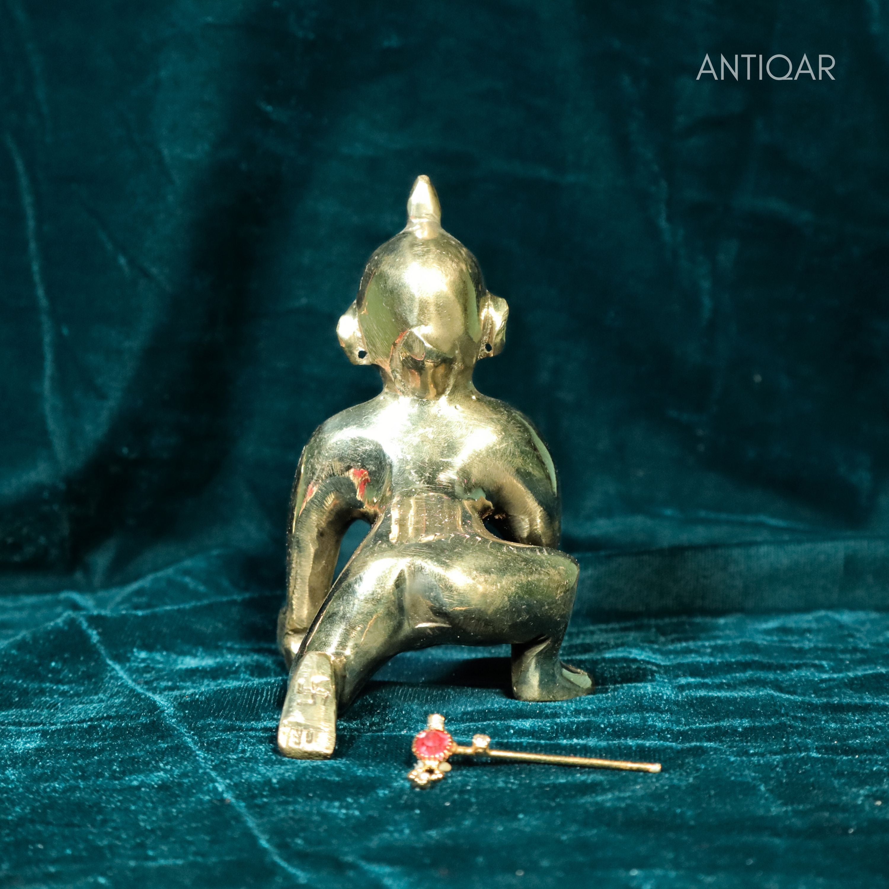 Krishna Laddu Gopal Brass Idol - 7cm | Superfine Finish | For Pooja, Temple & Car Dashboard Decor