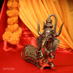 Dhokra Art Brass Nandi – 22 cm | Sitting Pose with Ganesha Face & Trishul on Head | Antique Finish Tribal Handcrafted Showpiece for Temple, Home & Table Decor