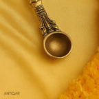 Brass Hawan Spoon – 2.5 cm | Sheshnaag Handle Design | Black Antique Finish | Handcrafted for Pooja, Temple & Festival Decor