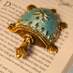 Dhokra Art Brass Turtle – 3 cm | Sky Blue Antique Finish | Tribal Handcrafted Showpiece for Temple, Home & Table Decor