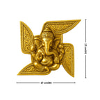 Brass Ganesha Swastik Wall Hanging – 17 cm | For Entrance and temple wall decor | Antique Golden Finish