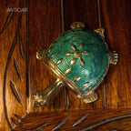 Dhokra Art Brass Turtle – 3 cm | Blue Antique Finish | Tribal Handcrafted Showpiece for Temple, Home & Table Decor