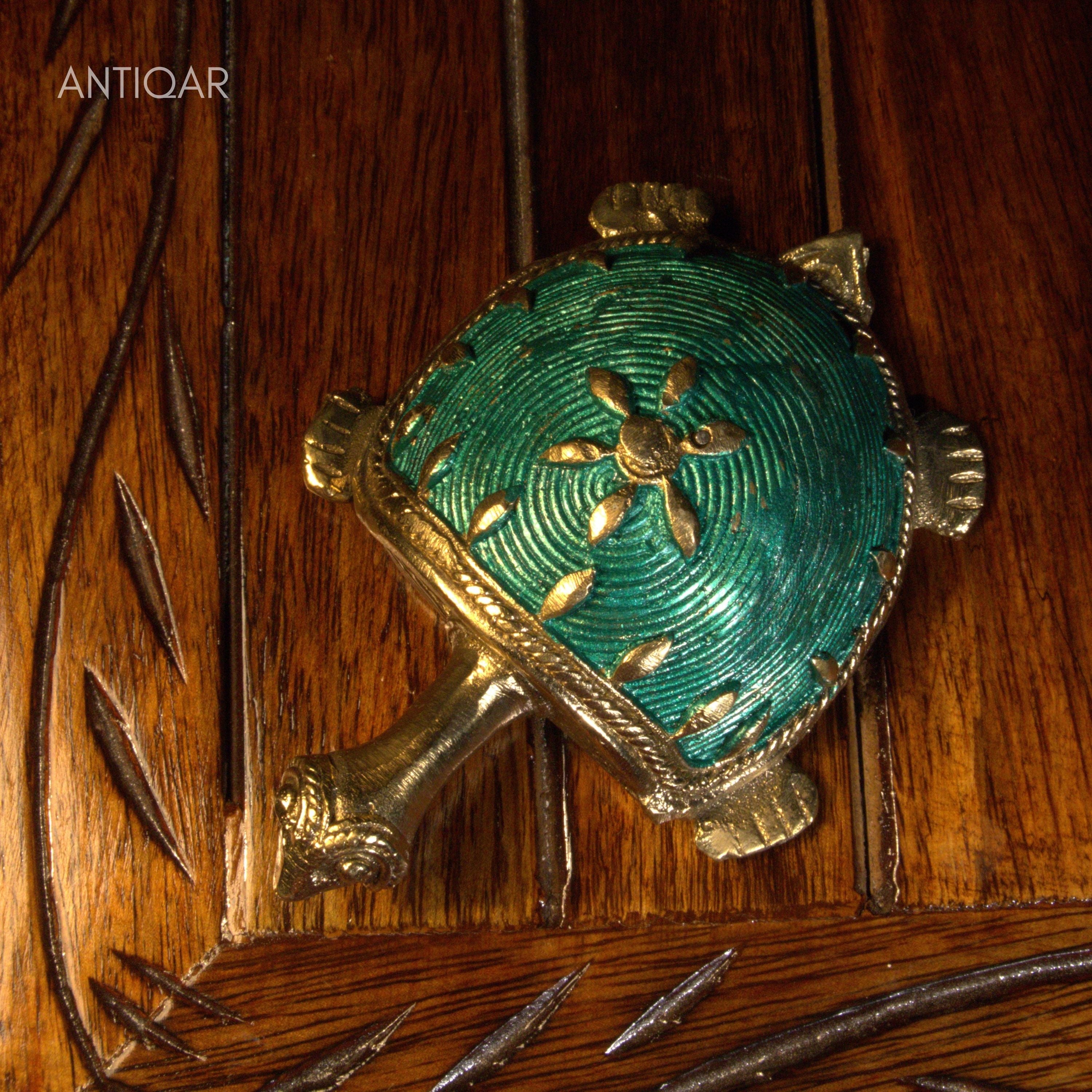 Dhokra Art Brass Turtle – 3 cm | Blue Antique Finish | Tribal Handcrafted Showpiece for Temple, Home & Table Decor