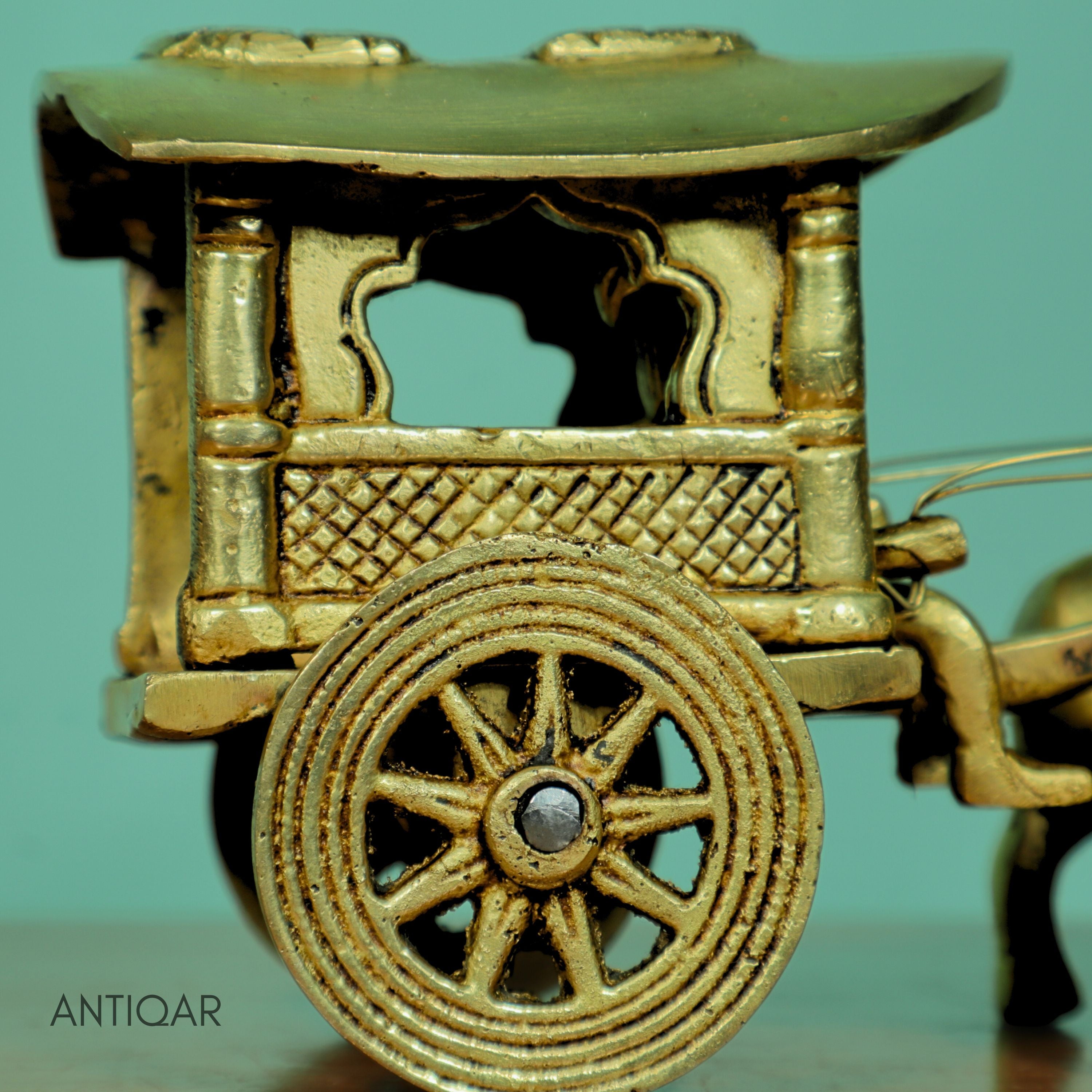 Brass Bullock Cart Showpiece – 11 cm | Antique Golden Finish | Handcrafted Home & Table Decor Figurine