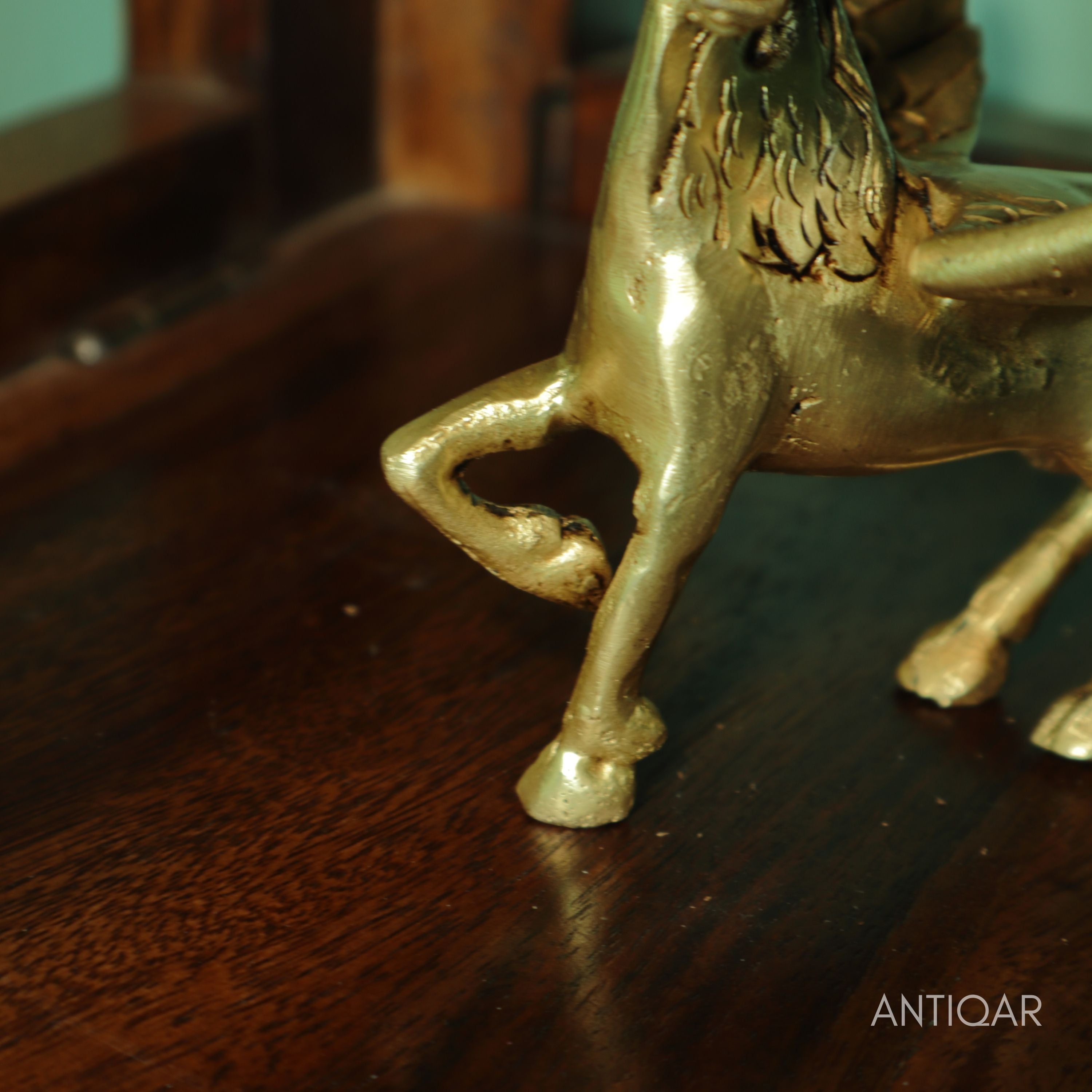 Brass Flying Horse Showpiece – 9.5 cm | Antique Golden Finish | Handcrafted Figurine for Home & Table Decor
