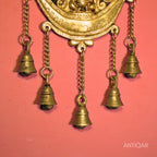 Brass Ganesha Wall Hanging – 32 cm | With Five Bells & Carved Background | Antique Golden Finish | Handcrafted Showpiece for Temple, Home & Wall Decor