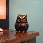 Brass Owl Figurine – 7 cm | Brown Antique Finish | Handcrafted Showpiece for Home, Temple & Table Decor