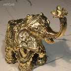 Dhokra Art Brass Laxmi Elephant – 12.5 cm | Antique Finish Tribal Handcrafted Showpiece for Temple, Home & Table Decor