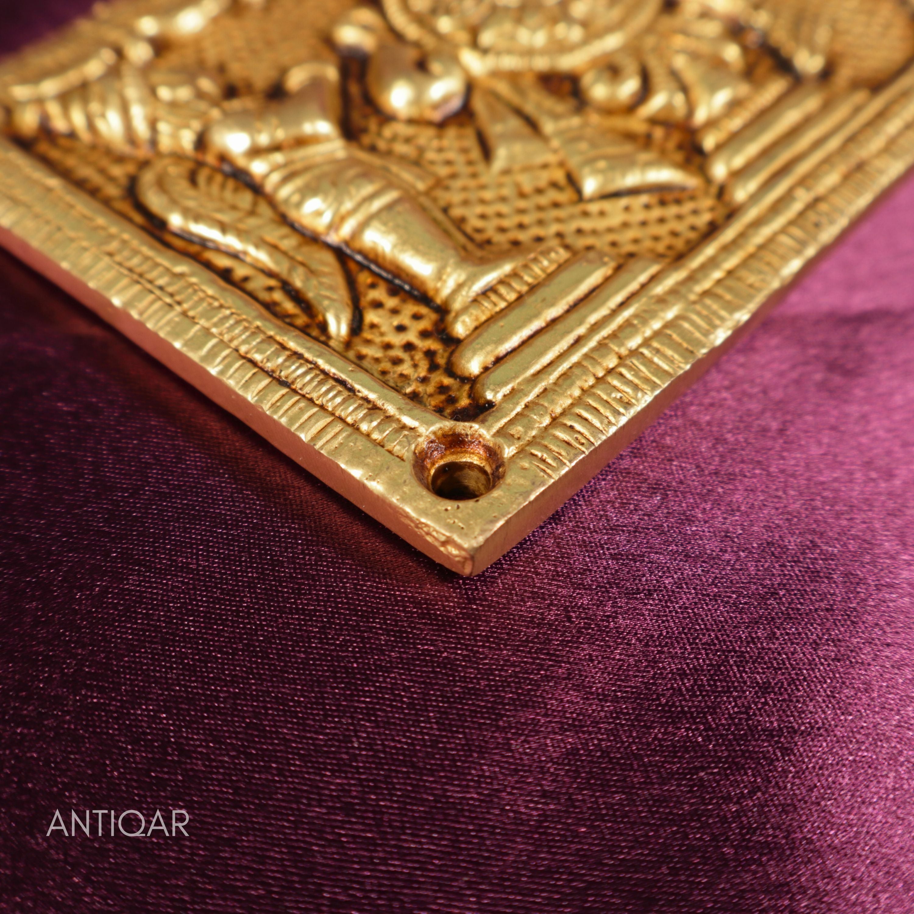 Brass Shankh Chakra Wall Plate – 8 cm | Antique Golden Finish | Handcrafted Spiritual Decor for Temple, Door, Wall & Home