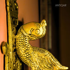 Brass Parrot Wall Hanging – 24 cm | Ethnic Design in Antique Golden Finish | Handcrafted Decor for Temple, Home & Wall