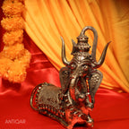 Dhokra Art Brass Nandi – 22 cm | Sitting Pose with Ganesha Face & Trishul on Head | Antique Finish Tribal Handcrafted Showpiece for Temple, Home & Table Decor