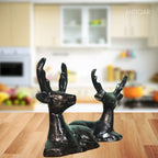 Brass Black Deer Pair Showpiece – 6 cm | Handcrafted Decorative Figurines for Temple, Home & Car Dashboard