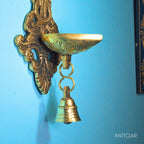 Brass Wall Hanging Diya – 24.5 cm | With One Bell | Black Antique Finish | Handcrafted Spiritual Decor for Temple, Home & Wall