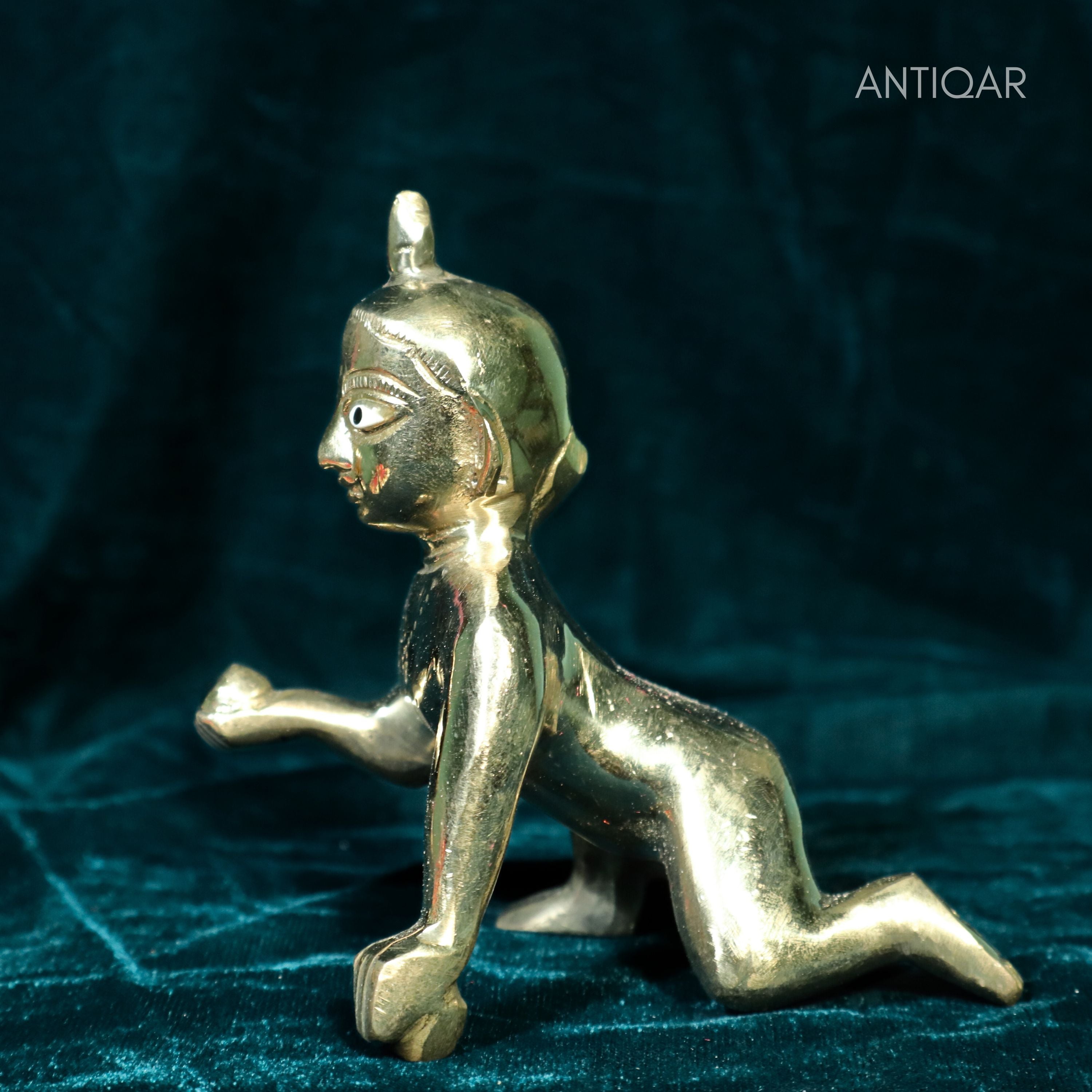 Krishna Laddu Gopal Brass Idol - 7cm | Superfine Finish | For Pooja, Temple & Car Dashboard Decor
