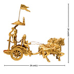 Brass Arjun Rath Showpiece – 24 cm | Antique Golden Finish | Handcrafted Spiritual Decor for Temple, Home & Table
