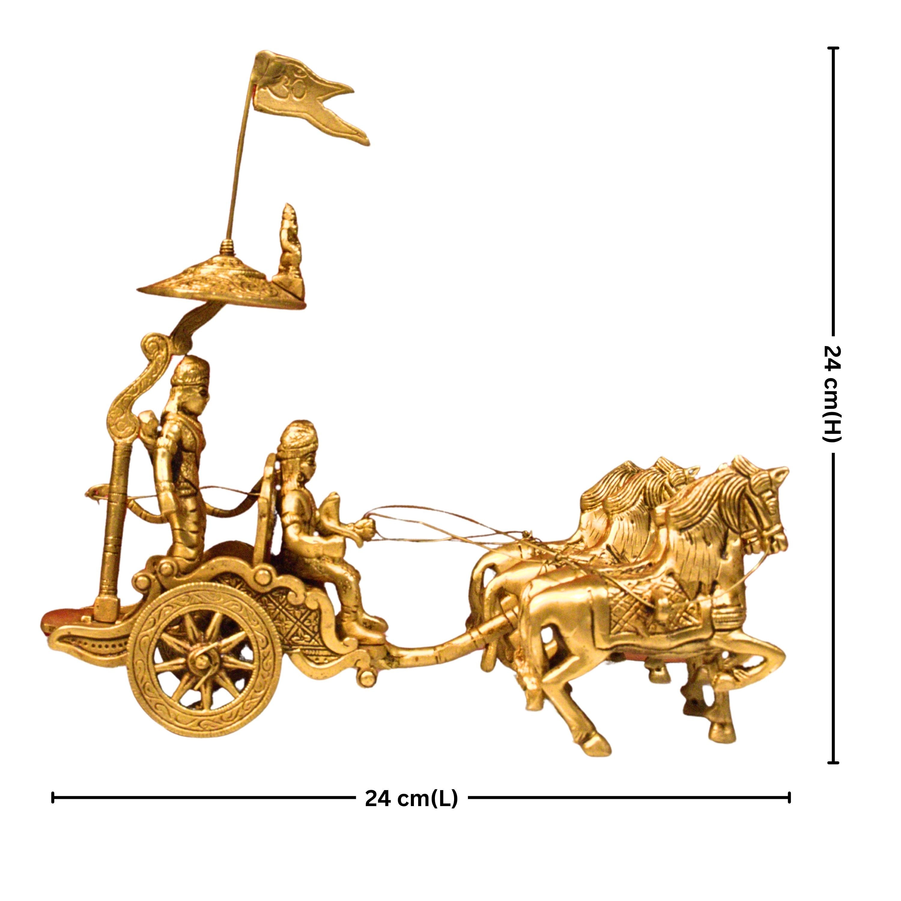 Brass Arjun Rath Showpiece – 24 cm | Antique Golden Finish | Handcrafted Spiritual Decor for Temple, Home & Table