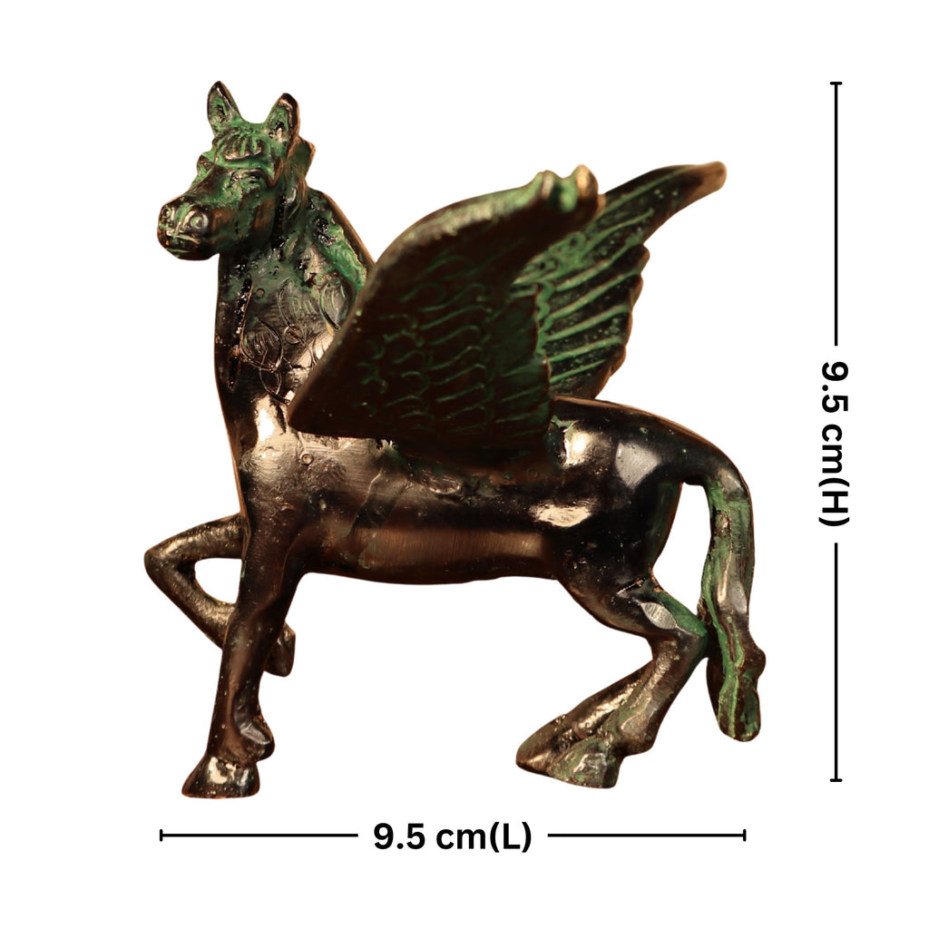 Brass Flying Horse Showpiece – 9.5 cm | Black Green Patina Finish | Handcrafted Figurine for Home & Table Decor