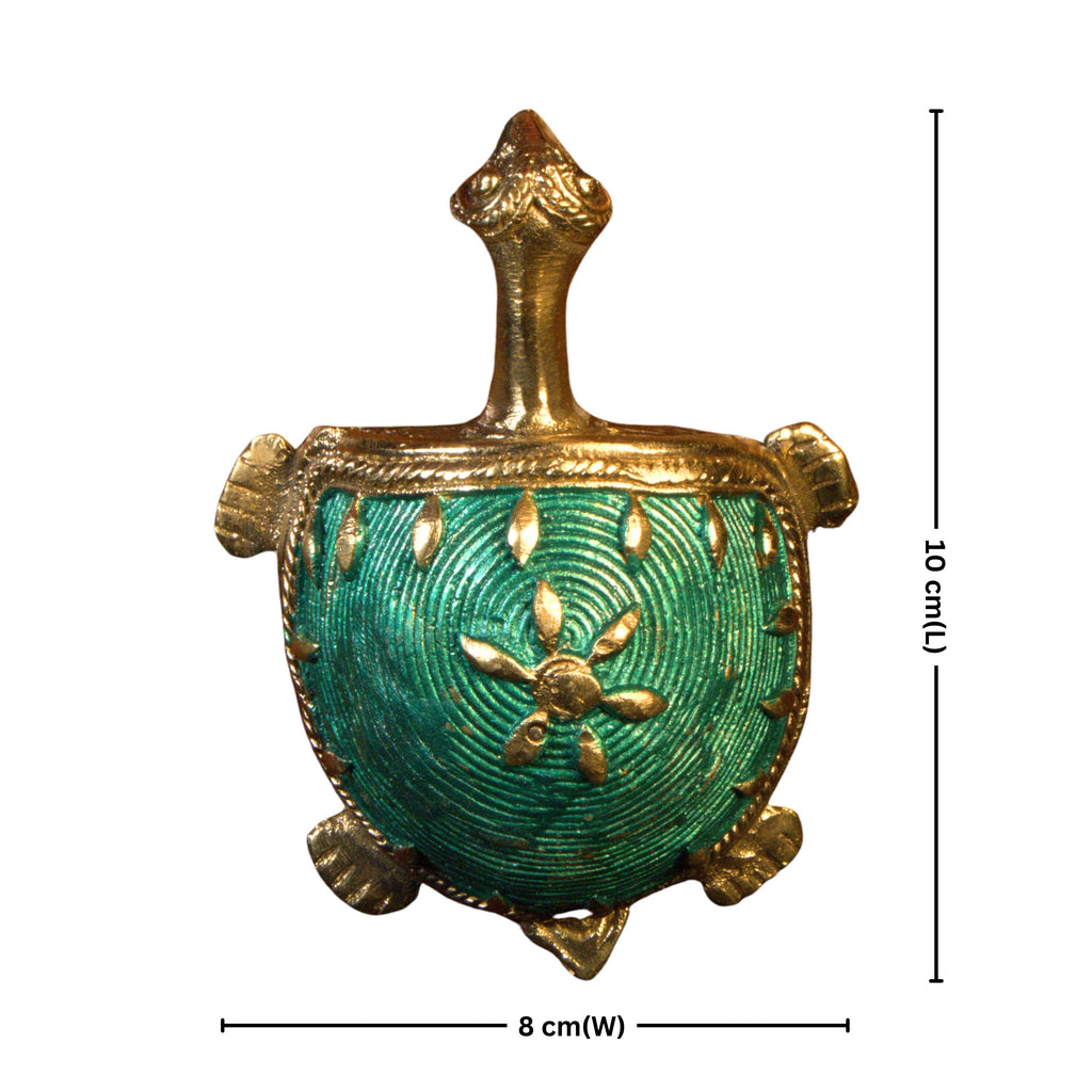 Dhokra Art Brass Turtle – 3 cm | Blue Antique Finish | Tribal Handcrafted Showpiece for Temple, Home & Table Decor