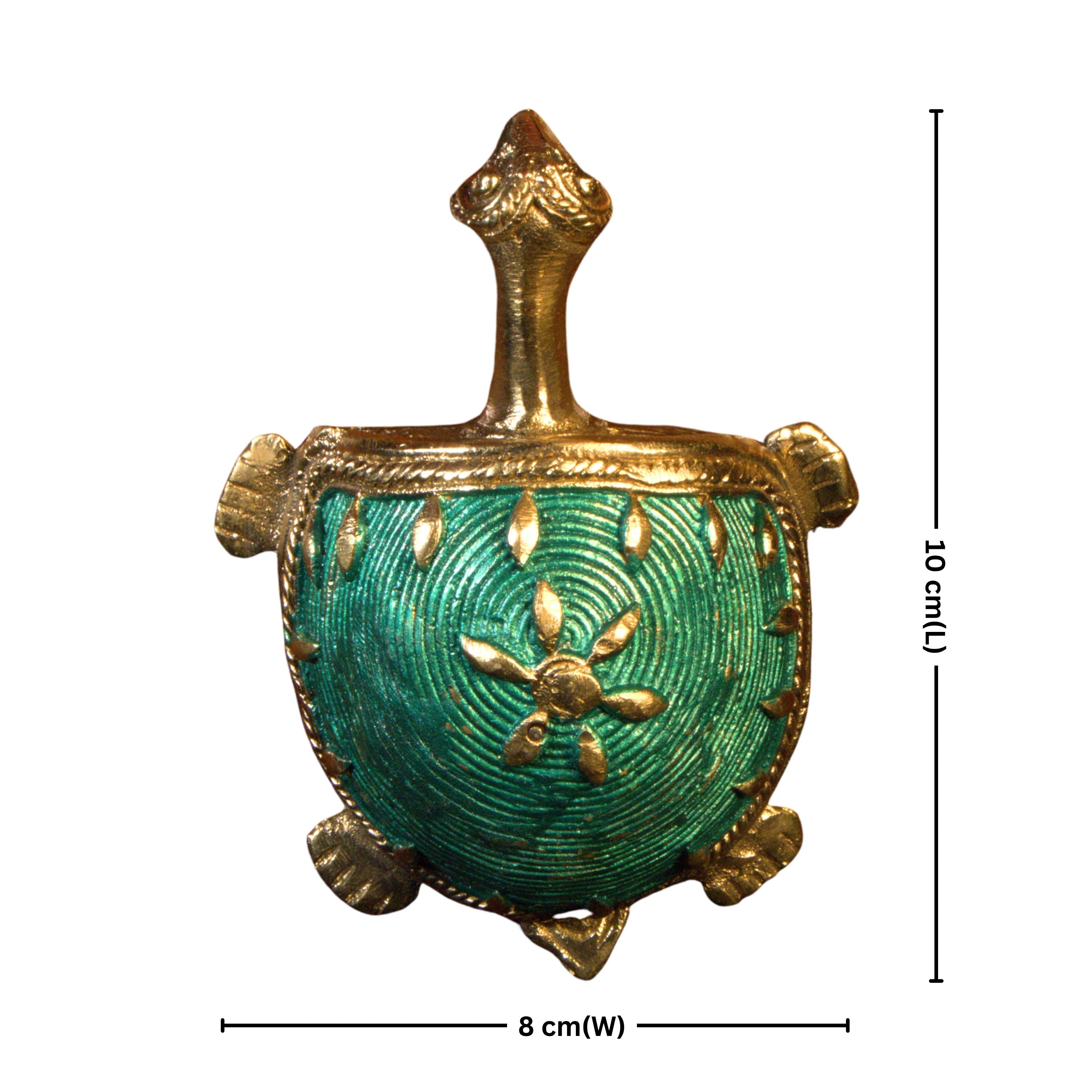 Dhokra Art Brass Turtle – 3 cm | Blue Antique Finish | Tribal Handcrafted Showpiece for Temple, Home & Table Decor