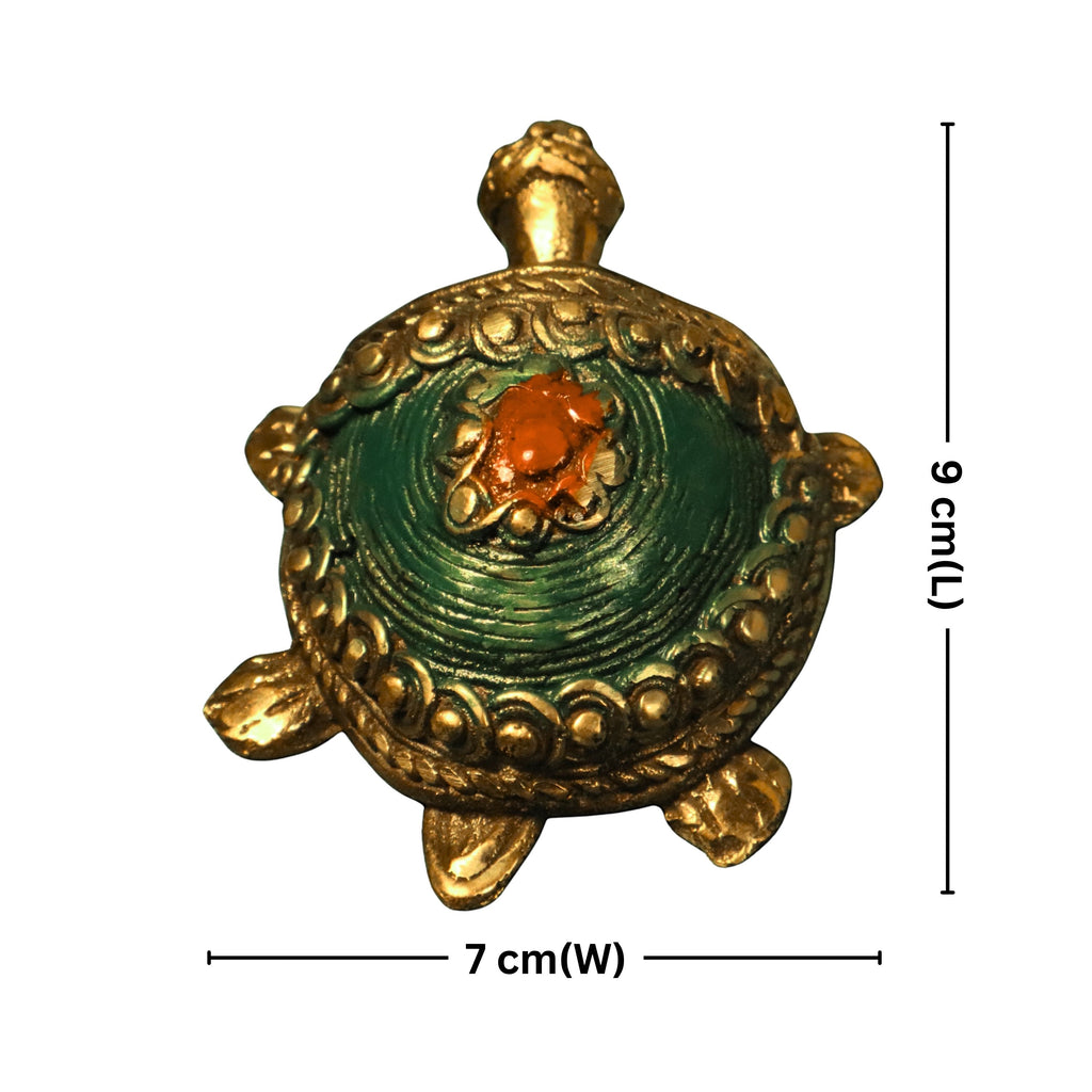 Dhokra Art Brass Turtle – 3 cm | Green Antique Finish | Tribal Handcrafted Showpiece for Temple, Home & Table Decor