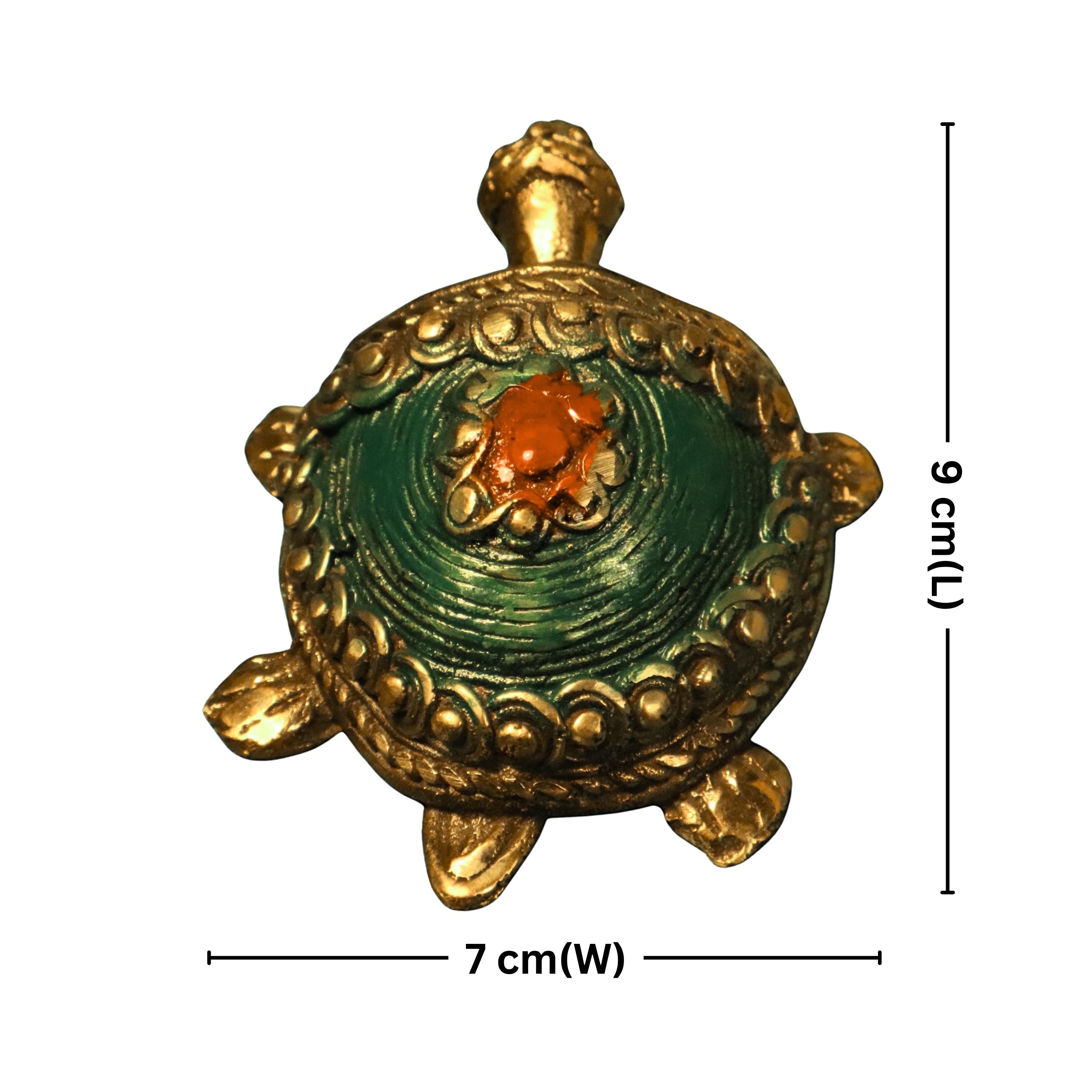 Dhokra Art Brass Turtle – 3 cm | Green Antique Finish | Tribal Handcrafted Showpiece for Temple, Home & Table Decor