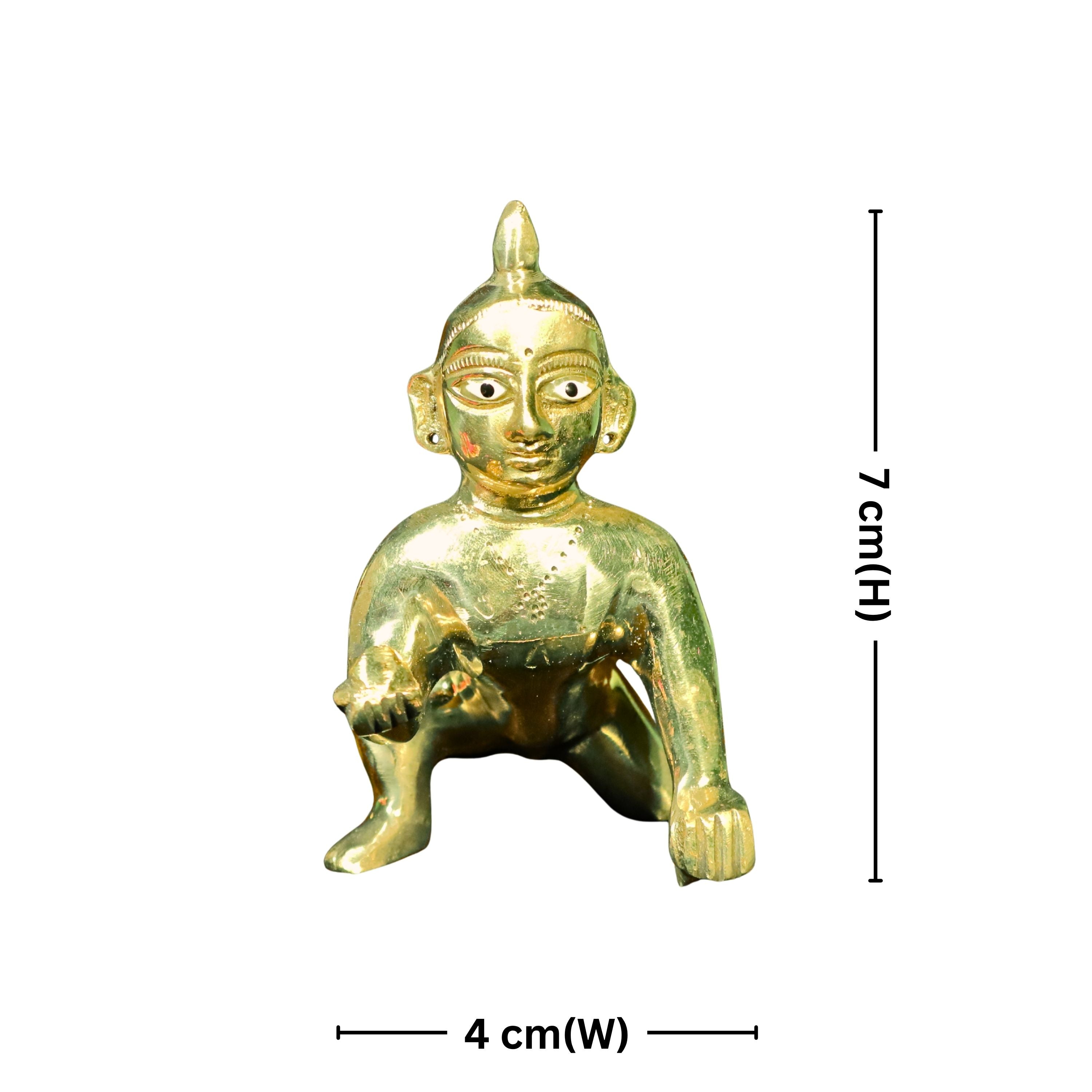 Krishna Laddu Gopal Brass Idol - 7cm | Superfine Finish | For Pooja, Temple & Car Dashboard Decor
