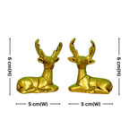 Brass Deer Showpiece Pair – 6 cm | Sitting Position with Antique Golden Finish | Handcrafted Decorative Figurines for Temple, Home & Car Dashboard