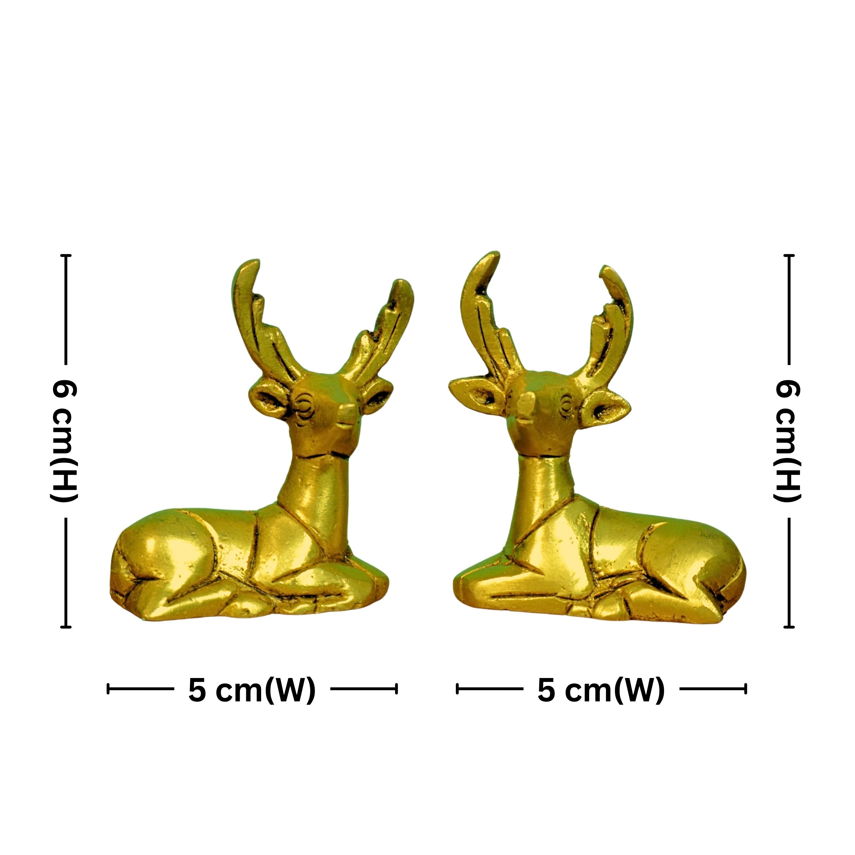 Brass Deer Showpiece Pair – 6 cm | Sitting Position with Antique Golden Finish | Handcrafted Decorative Figurines for Temple, Home & Car Dashboard