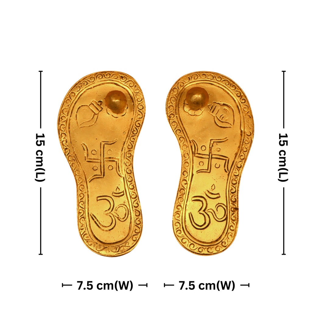 Brass Charan Paduka – 4 cm | With Om & Swastik Carving | Antique Golden Finish | Handcrafted Spiritual Symbol for Temple & Home Decor