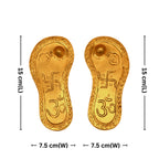 Brass Charan Paduka – 4 cm | With Om & Swastik Carving | Antique Golden Finish | Handcrafted Spiritual Symbol for Temple & Home Decor