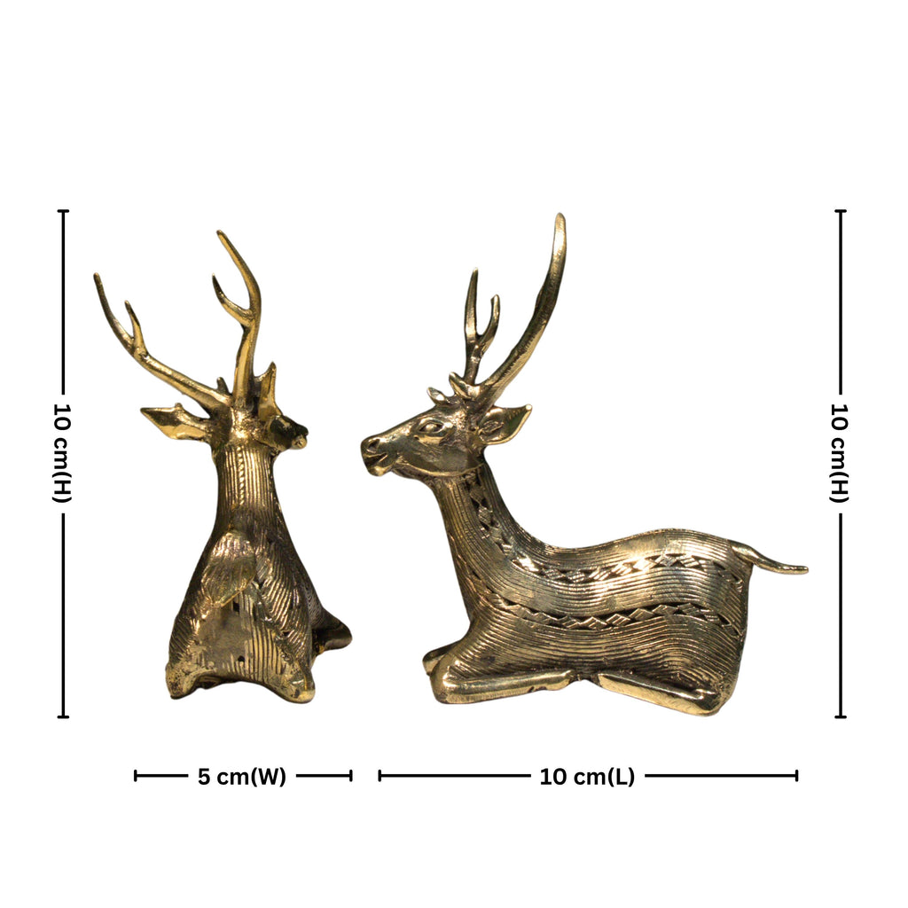 Dhokra Art Brass Deer Pair – 10 cm | Brown Antique Finish | Sitting Pose Tribal Handcrafted Showpiece for Home, Temple & Table Decor